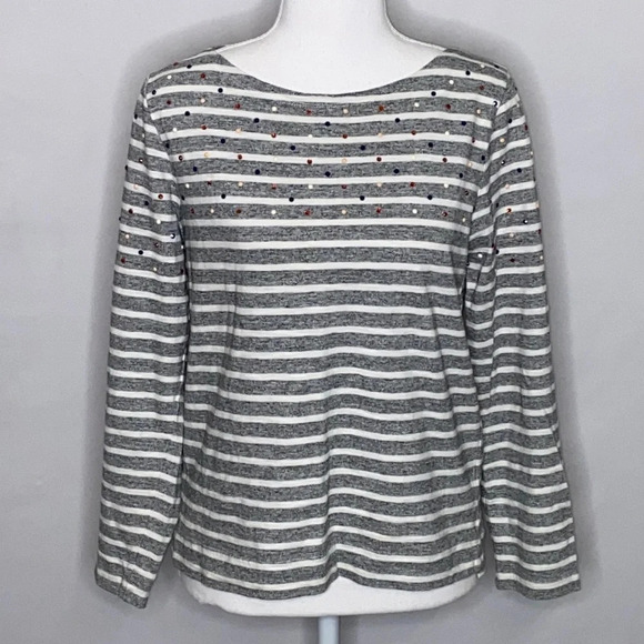 J. Crew Embellished Striped Cotton Tee - Sz S - Picture 2 of 7